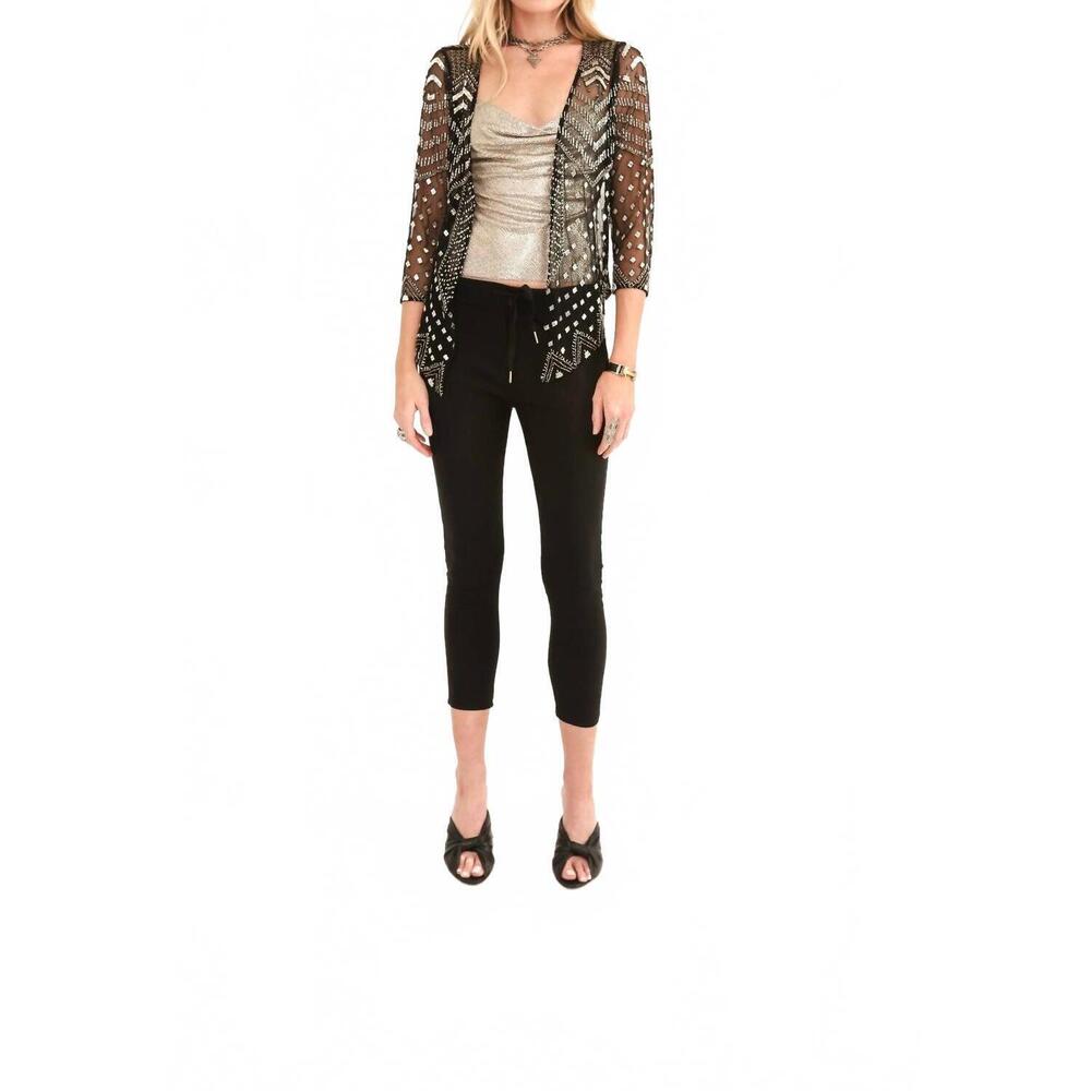 NEW MALIBU ROAD janis beaded light jacket in black/silver beads